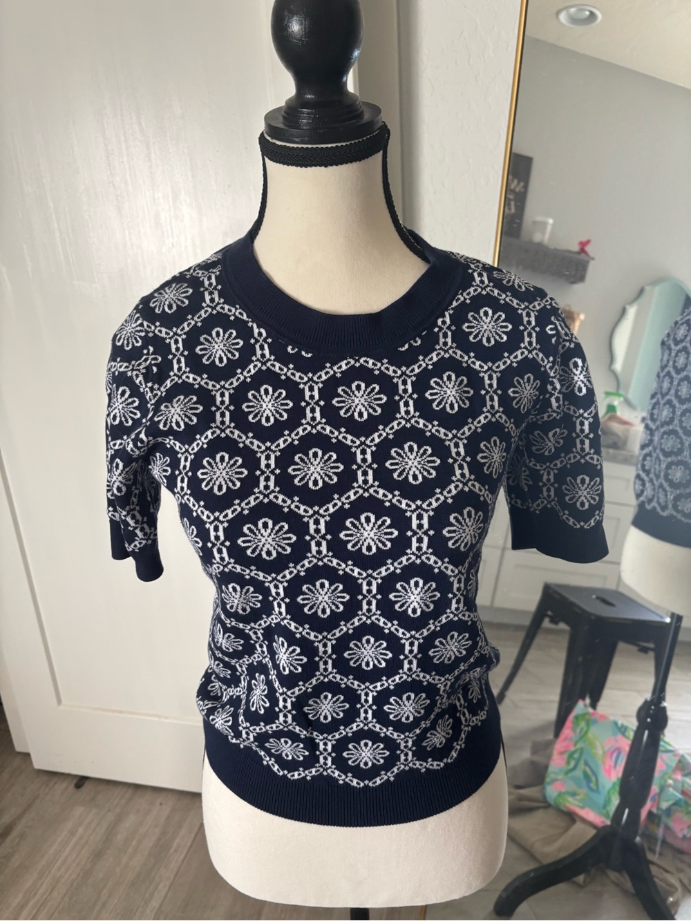 Loft Navy & White Floral sweater